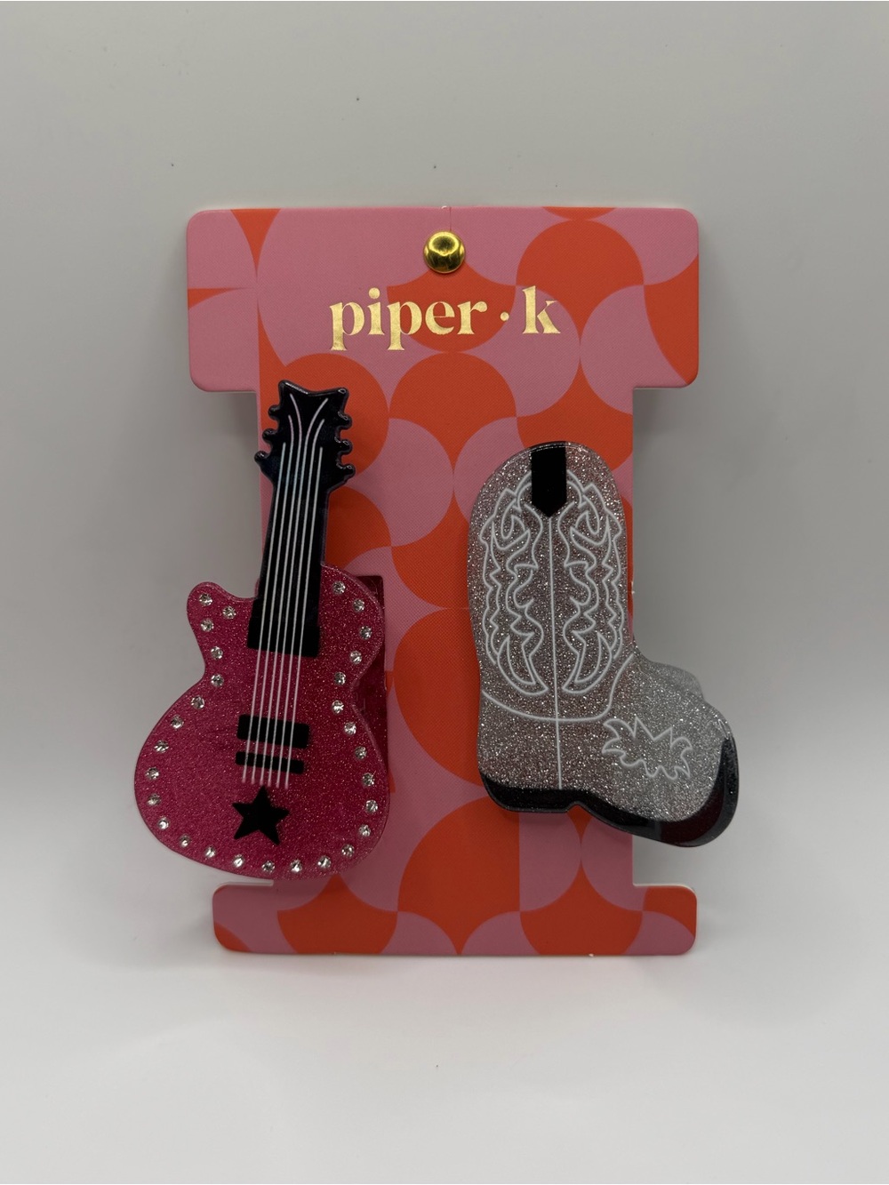 Piper K Country Cowboy Boot & Pink Guitar Hair Clip Set NWT